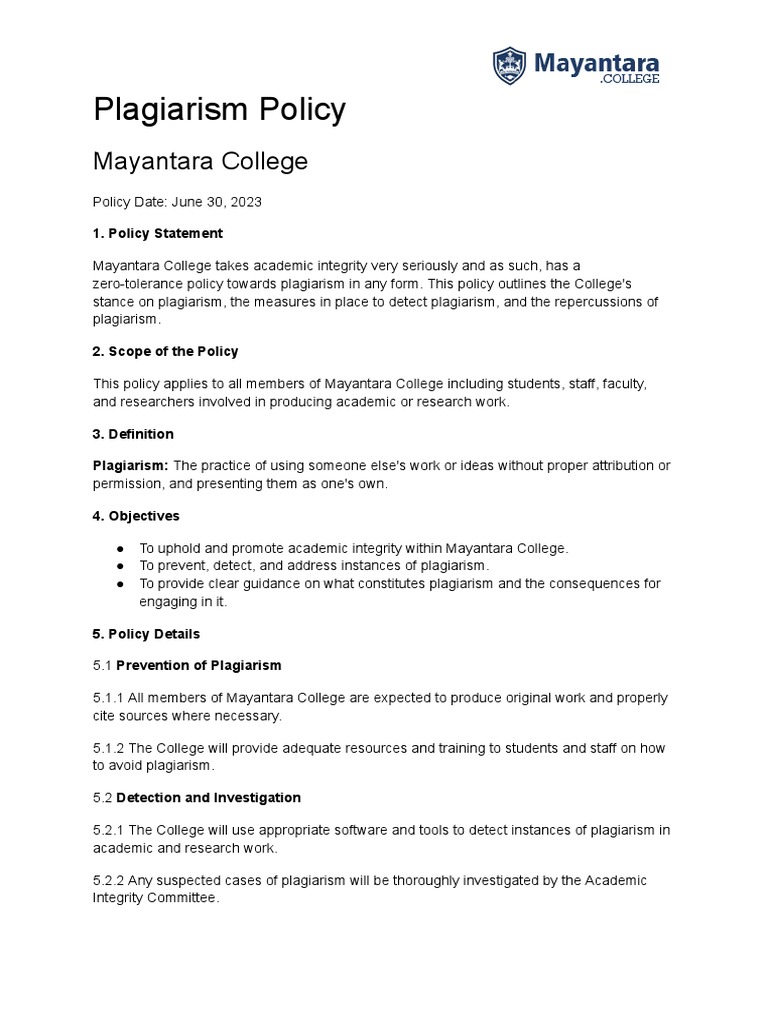 Plagiarism Policy | PDF | Plagiarism | Academic Integrity