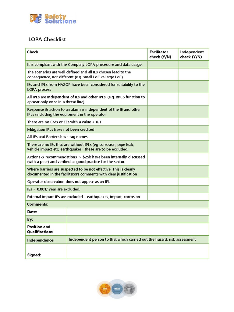 LOPA Assessment Checklist and Guidelines | PDF | Technology & Engineering