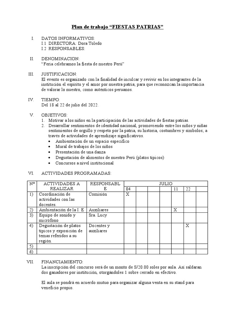 Plan De Fiestas Patrias