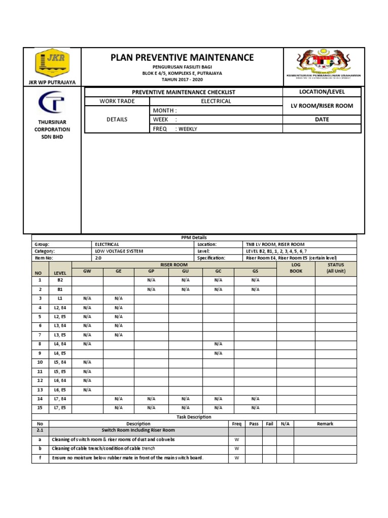 Electrical Systems PPM Checklist | PDF | Switch | Electric Power