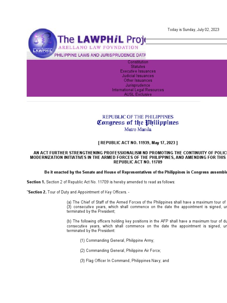 REPUBLIC ACT NO. 11939, May 17, 2023 | PDF | Government | Military