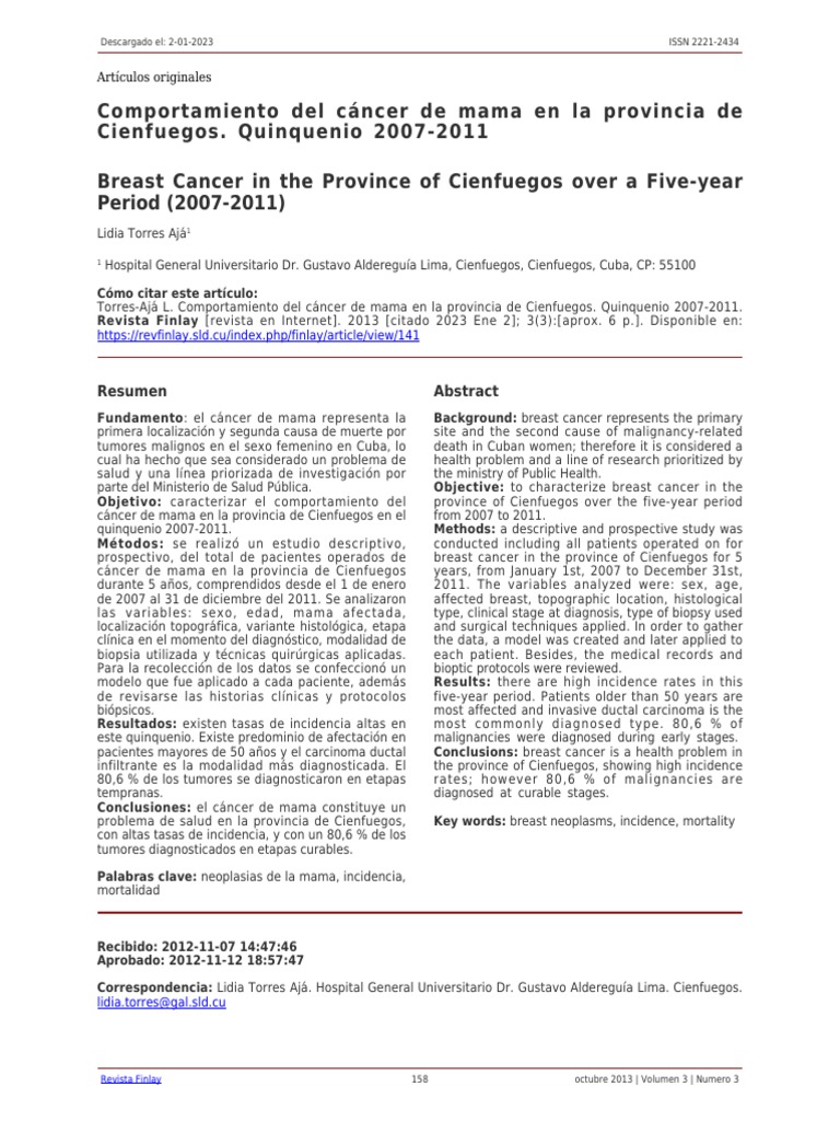 RF Articulo 141 | PDF | Cáncer de mama | Especialidades Medicas