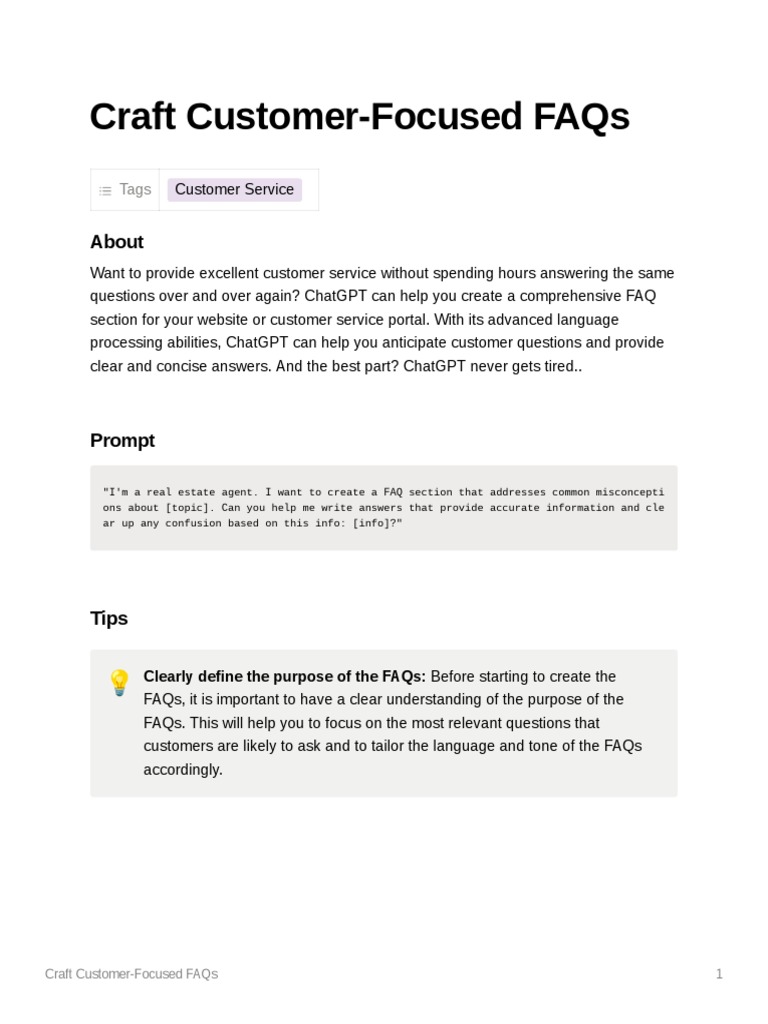 Craft CustomerFocused FAQs PDF