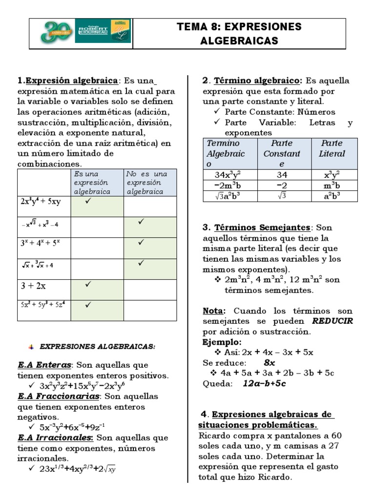 Expresiones Algebraicas y Términos | PDF | Conceptos matemáticos ...