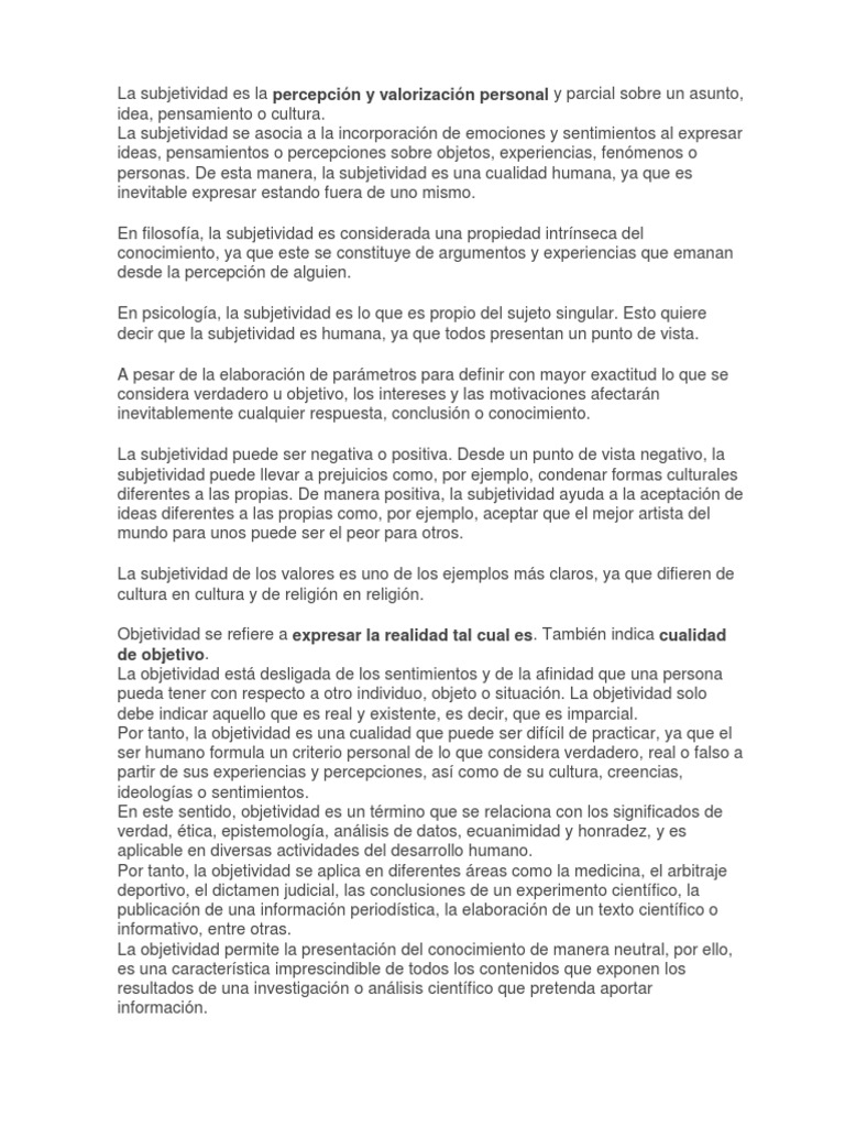 La Subjetividad Es La | PDF | Objetividad (filosofía) | Subjetividad