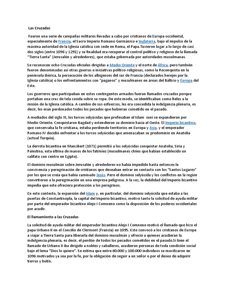 Las Cruzadas: Historia y Contexto | PDF | Cruzadas | imperio Bizantino