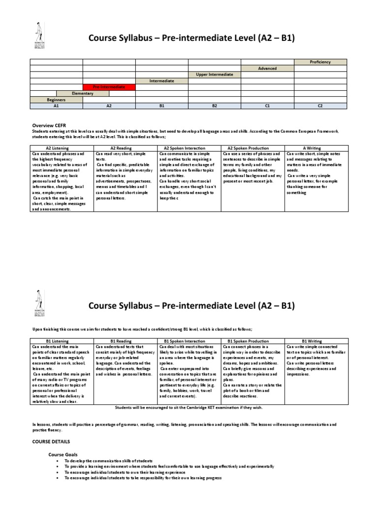 Pre-Intermediate English Course Syllabus | PDF | Linguistics ...