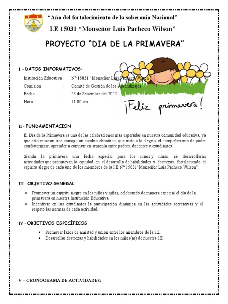 Proyecto Celebración Día de la Primavera | PDF