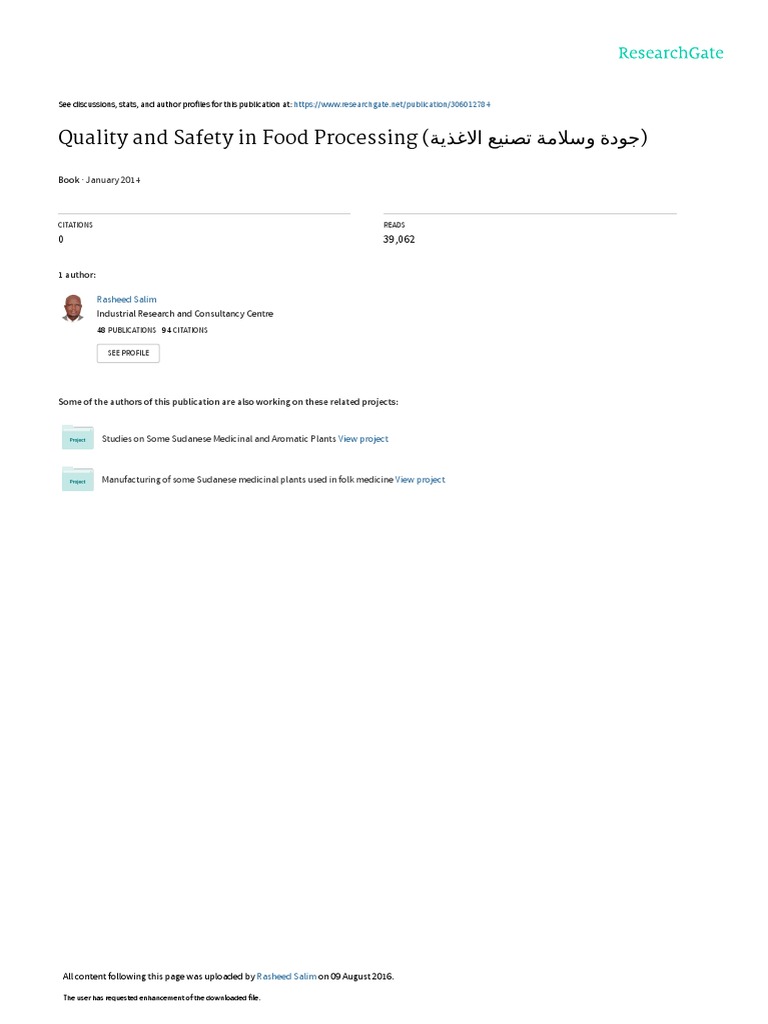 Quality and Safety of Food Processing | PDF | Computing