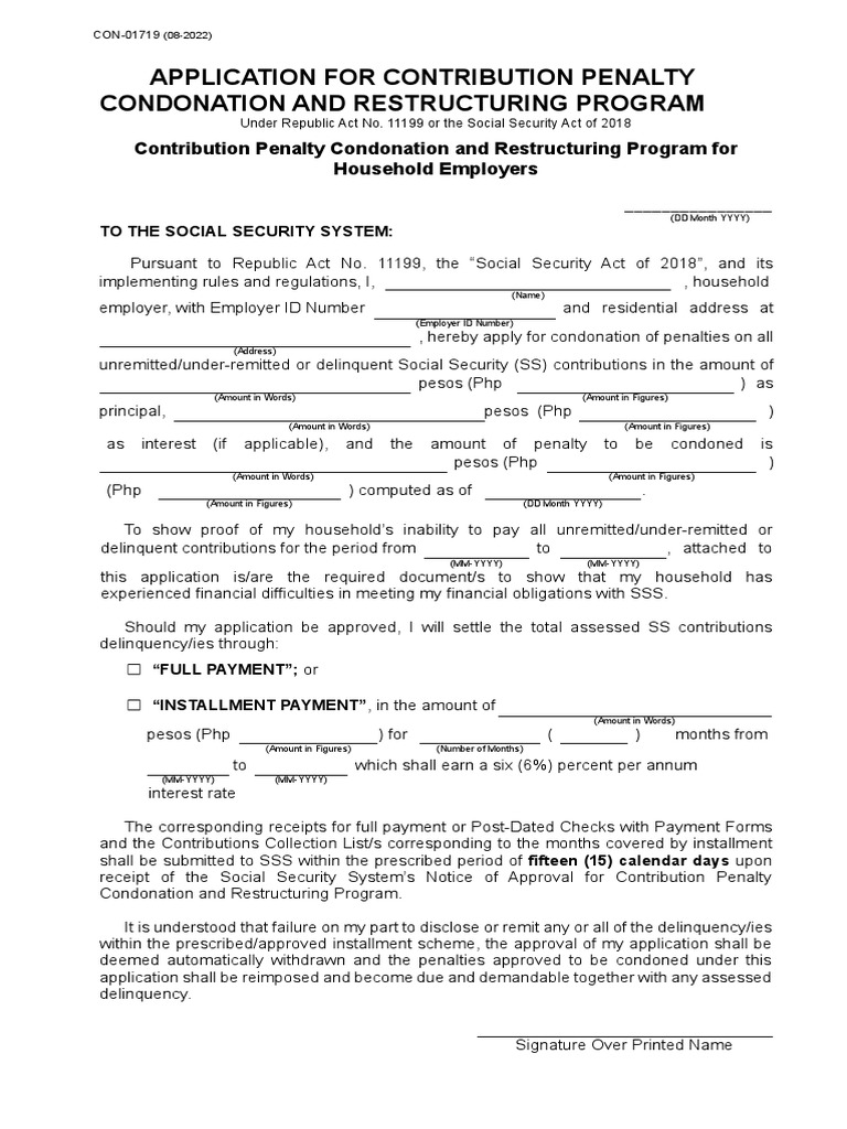 Contribution Penalty Condonation Application | PDF | Social Security ...