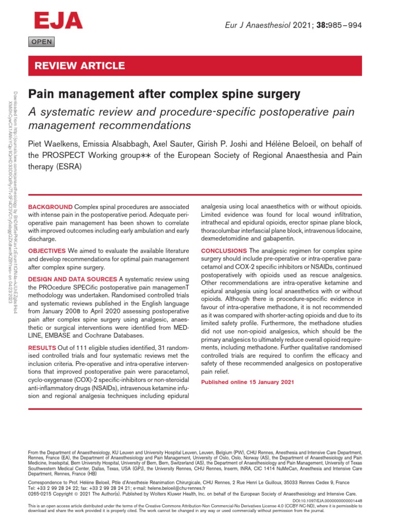 Pain Management After Complex Spine Surgery A.10 Download Free PDF