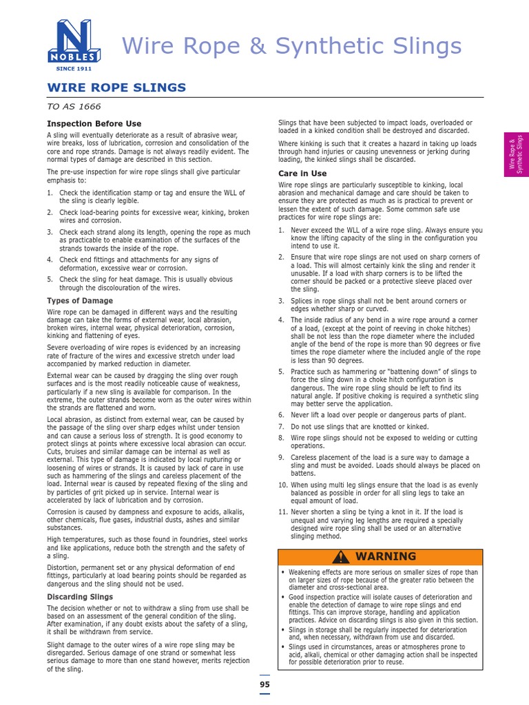 Care in Use Wire Rope Slings PDF Rope Wear