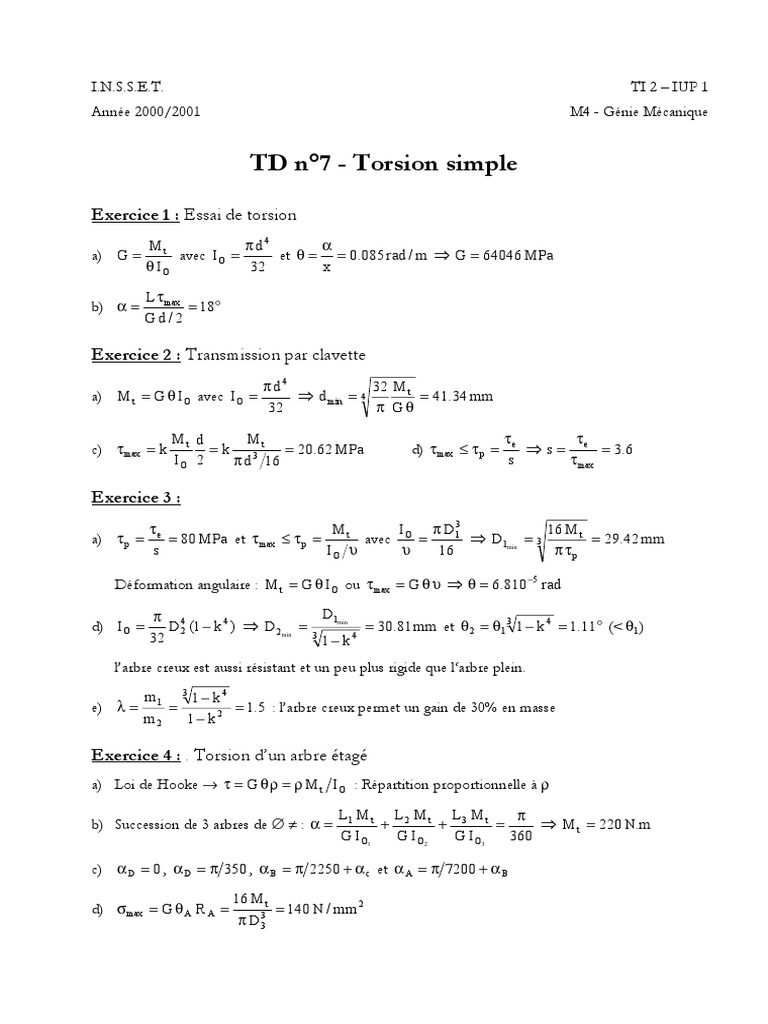 Exercices corrigés de torsion RDM | PDF
