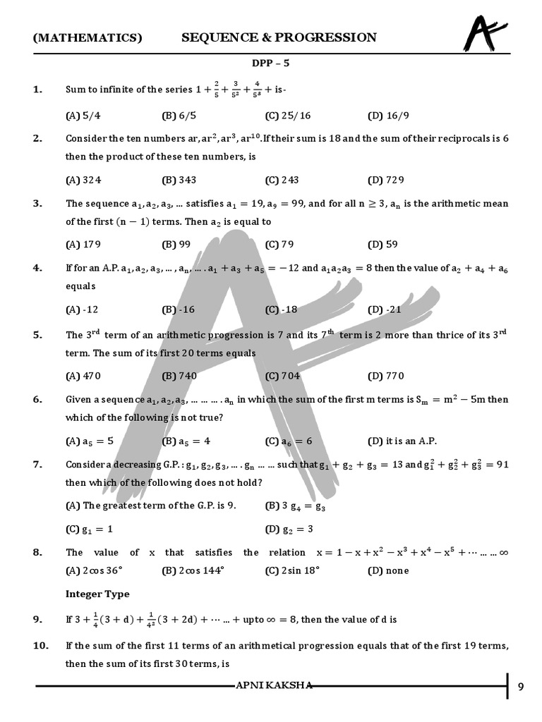 Decreasing Geometric Progression Problems | PDF | Sequence | Ratio