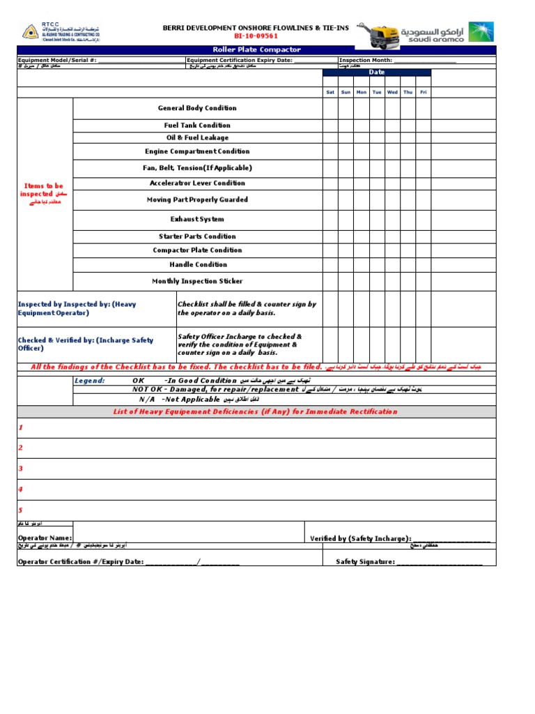 2. Roller Plate Compactor Inspection Checklist PDF Transport Vehicles