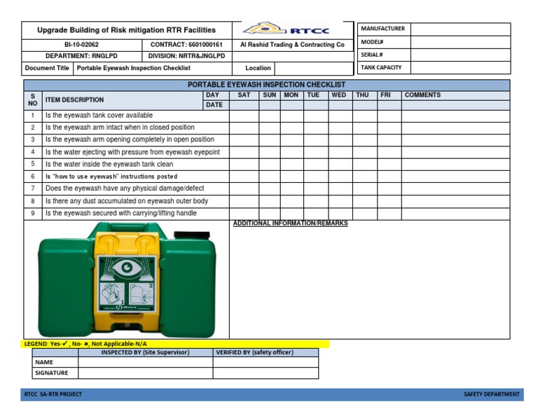 Portable Eyewash Inspection Checklist PDF