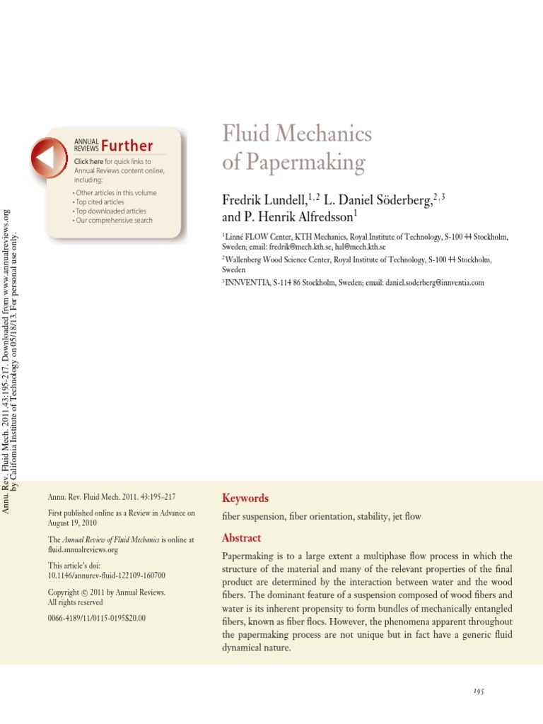 Fluid Mechanics Papermaking PDF Paper Pulp (Paper)