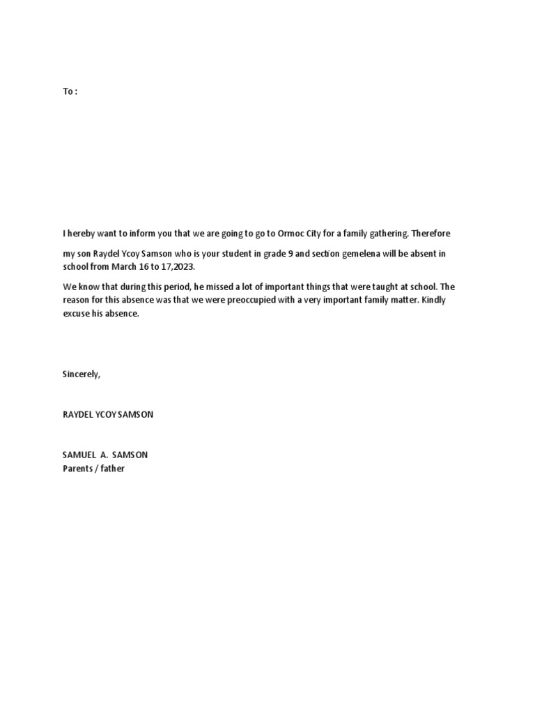 Excuse Letter | PDF