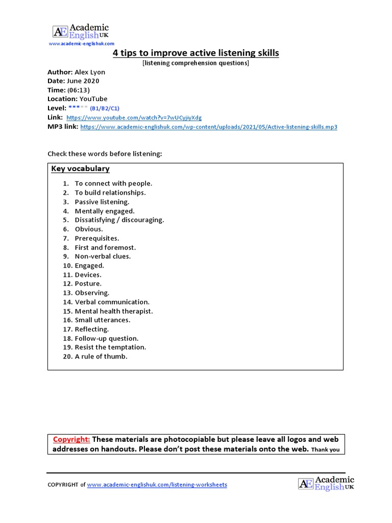 Improved Concentration Through Listening Reference: 4 Tips To Improve Active Listening Skills Aeuk Pdf