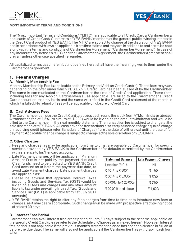 Yes Bank Mitc Byoc PDF | PDF | Credit Card | Banks