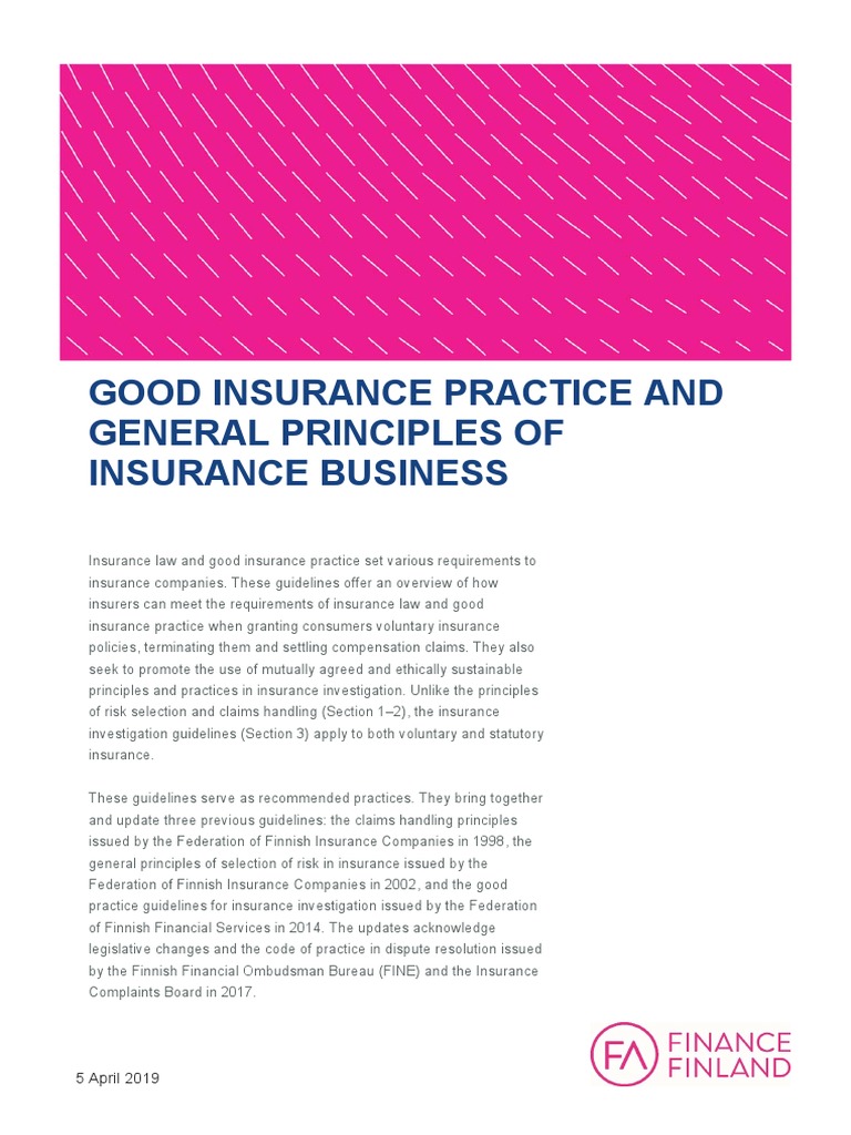Good Insurance Practice and General Principles of Insurance Business PDF Insurance Damages