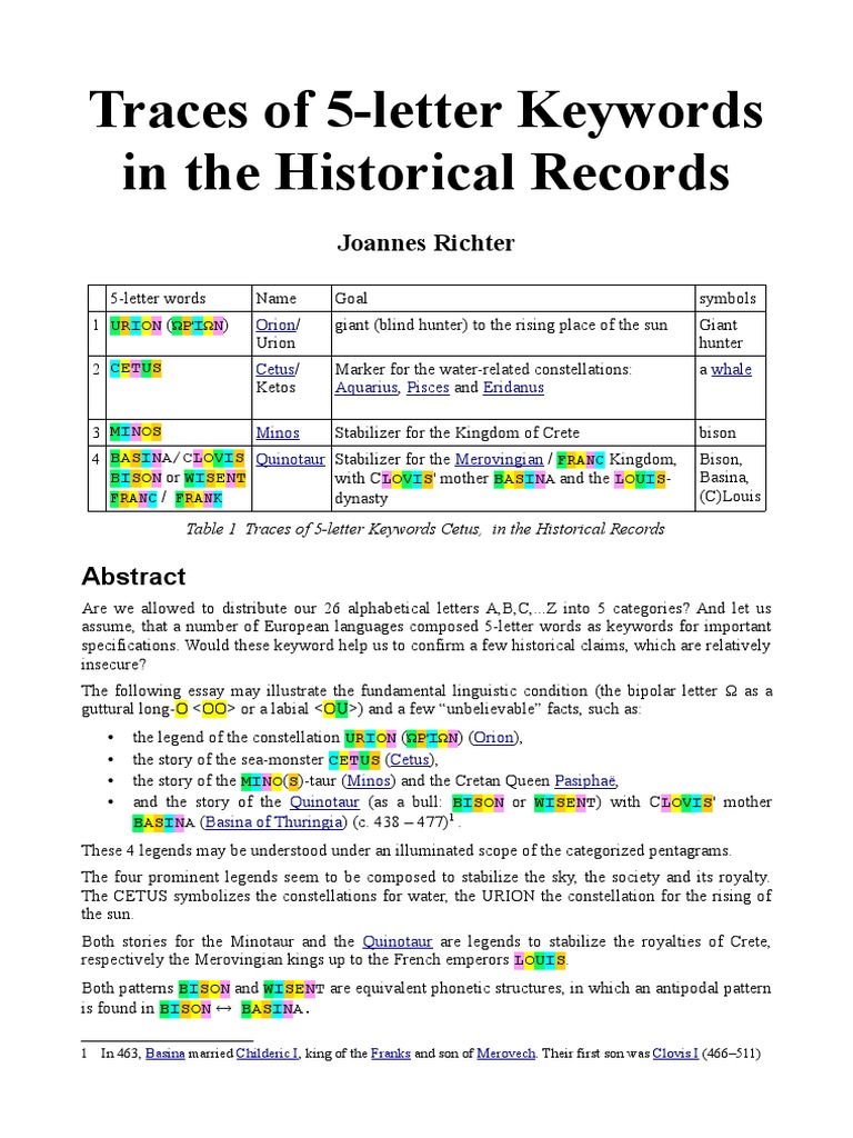 Traces of 5-Letter Keywords in The Historical Records | PDF | Runes | Aeneas