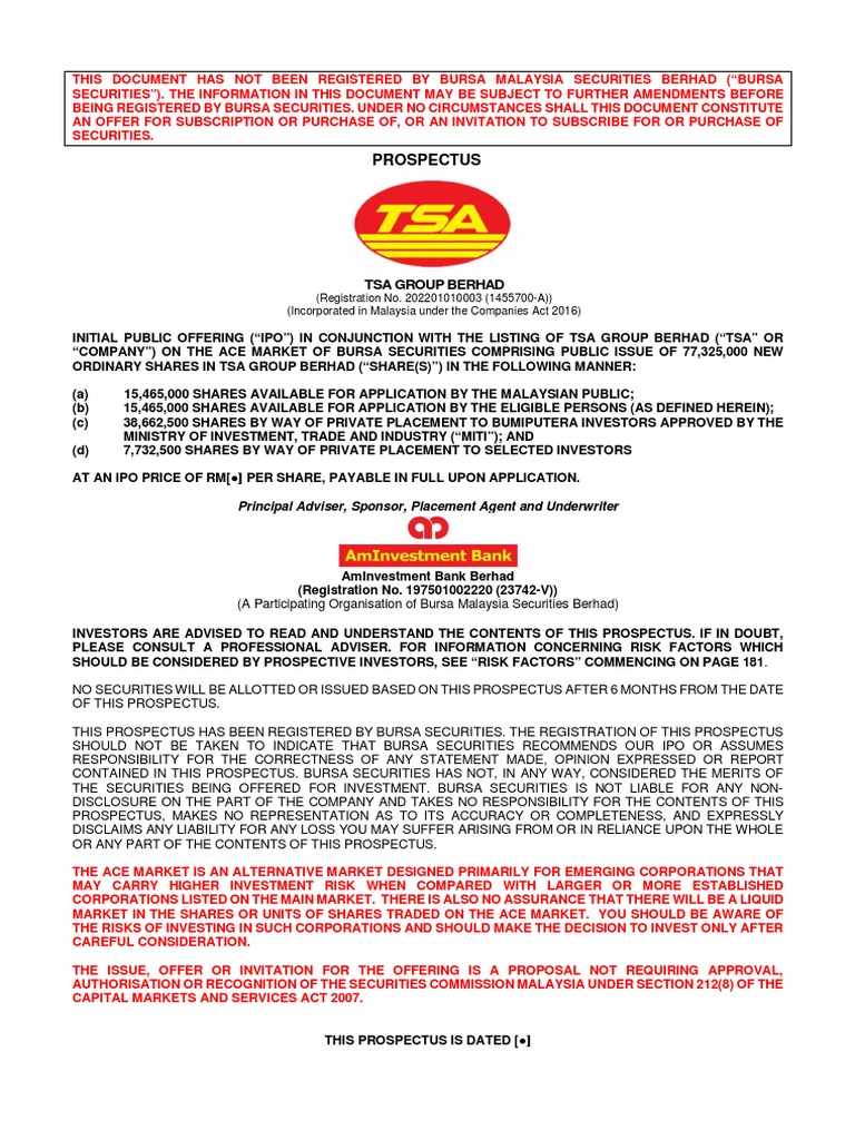 TSA Group Berhad IPO Prospectus | PDF | Sheet Metal | Rolling (Metalworking)