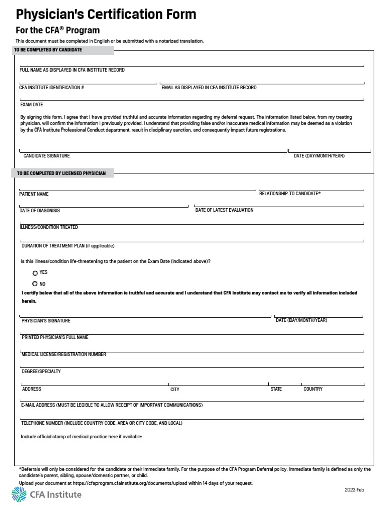 CFA Physician Certification Form | PDF | Physician | Infection