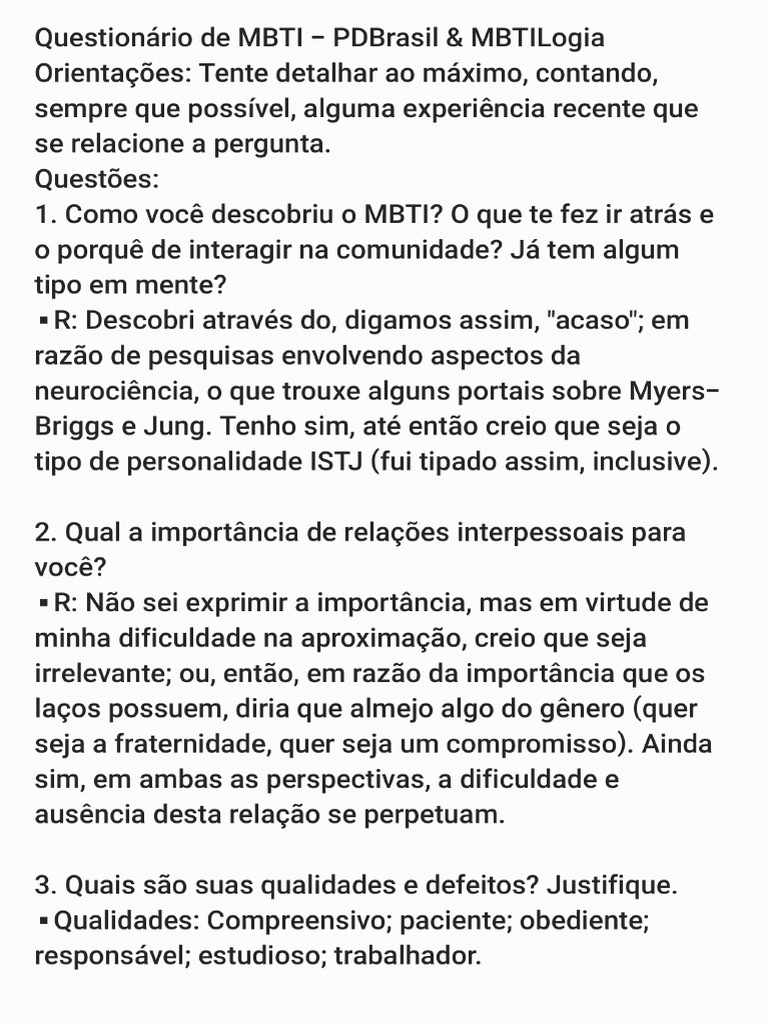 Questionario MBTI | PDF