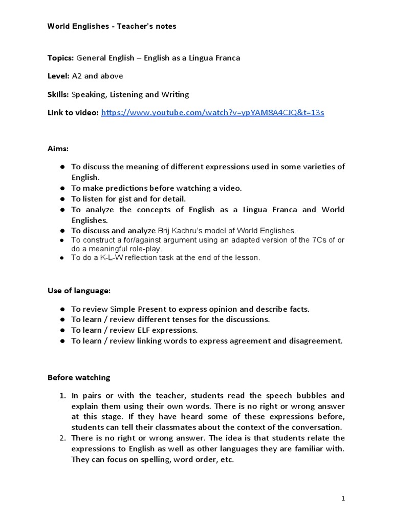 Exploring World Englishes in Class | PDF | English Language | Learning
