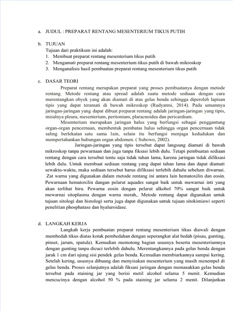 Preparat Rentang Mesenterium Tikus | PDF