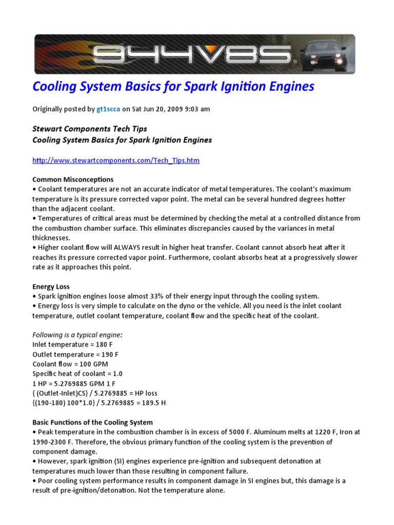 Cooling System Basics For Spark Ignition Engines Pdf Radiator Pump