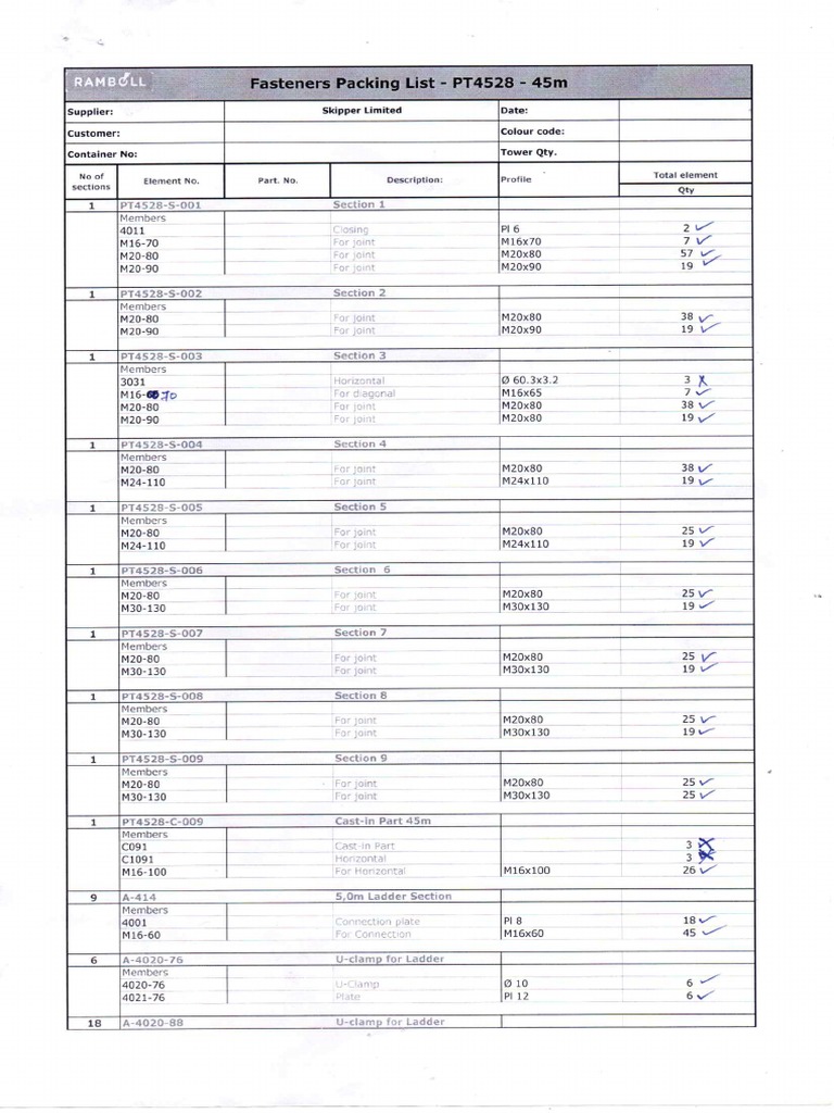 Skipper limited fasteners packing list pt4528 45m 280 kph set pages