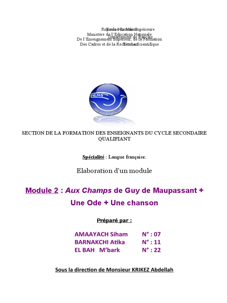 Module Aux Champs | PDF | Sujet (Grammaire) | Verbe