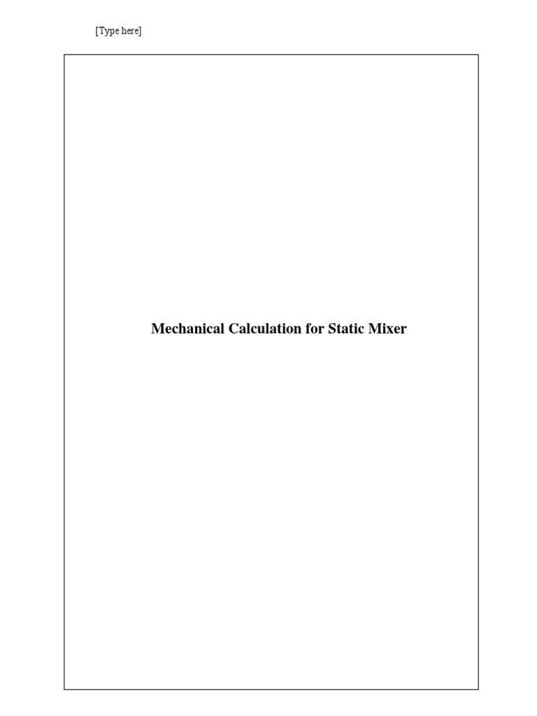 Mechanical Calculation For Static Mixer (Type Here) PDF Reynolds