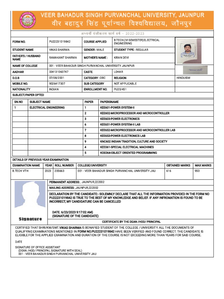 Veer Bahadur Singh Purvanchal University Jaunpur PDF