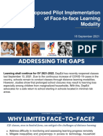 1 Context and Background On The Pilot Implementation of The Face To Face Learning Modality