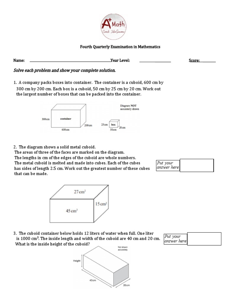Fourth Quarterly Examination in Mathematics Grade 6 PDF