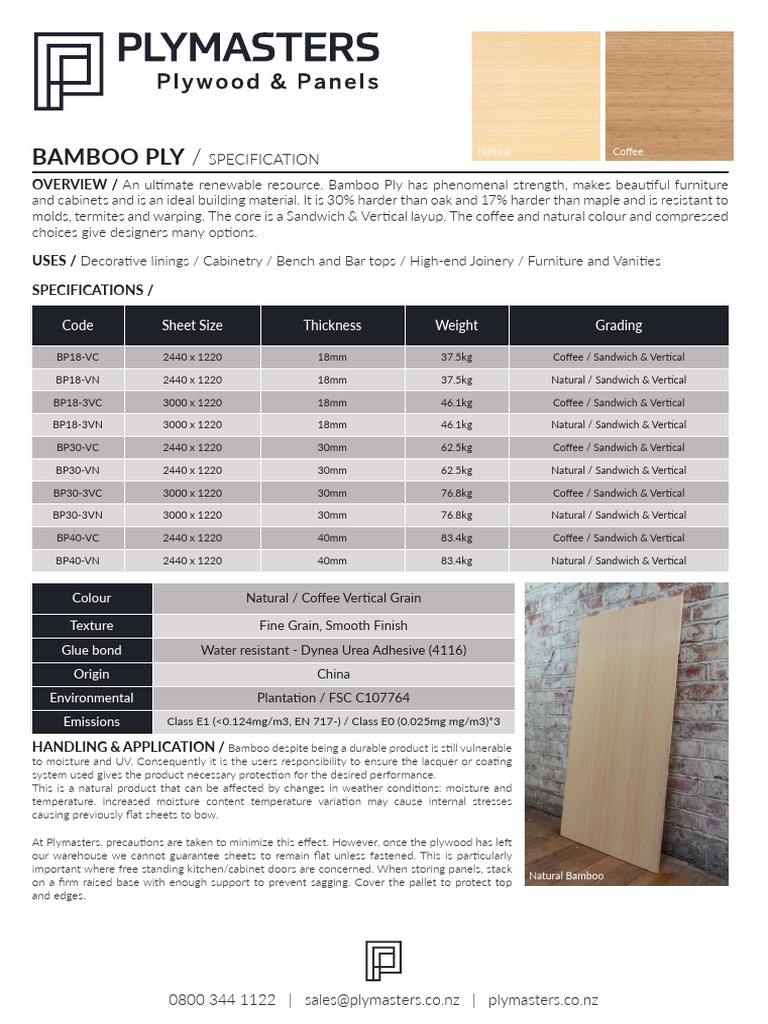 Spec Sheet Bamboo Panel.4bf1c PDF Plywood Crafts