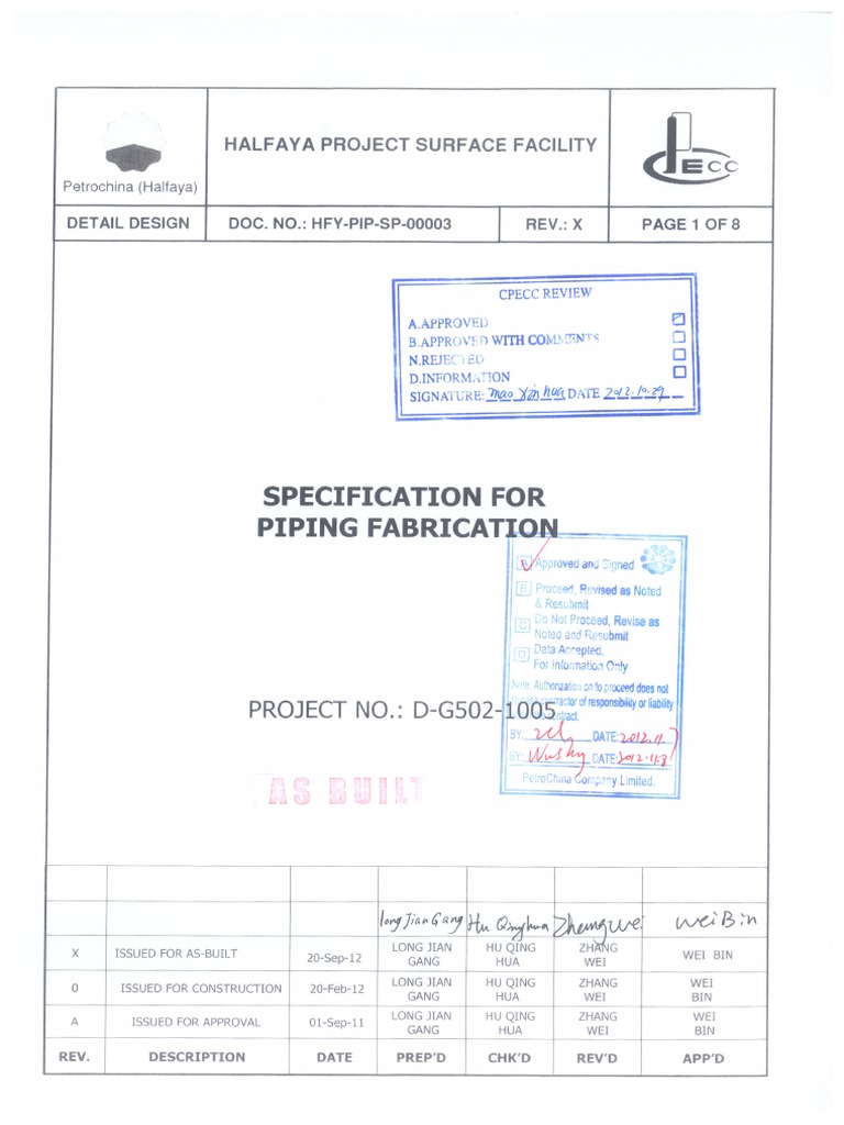 HFYPIPSP00003 X Specification For Piping Fabrication