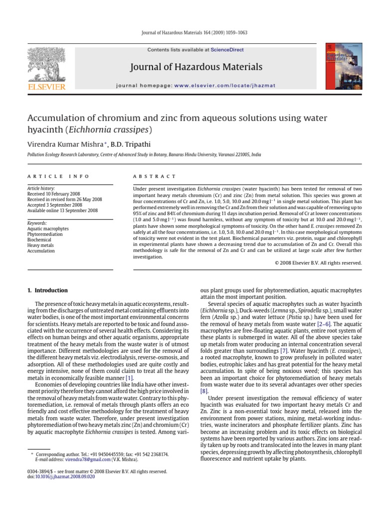 Accumulation of Chromium and Zinc PDF Chromium Zinc