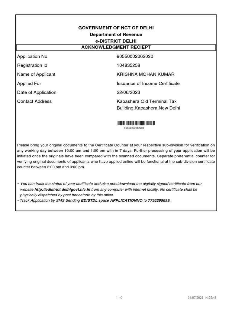 Revenue Application Reciept | PDF