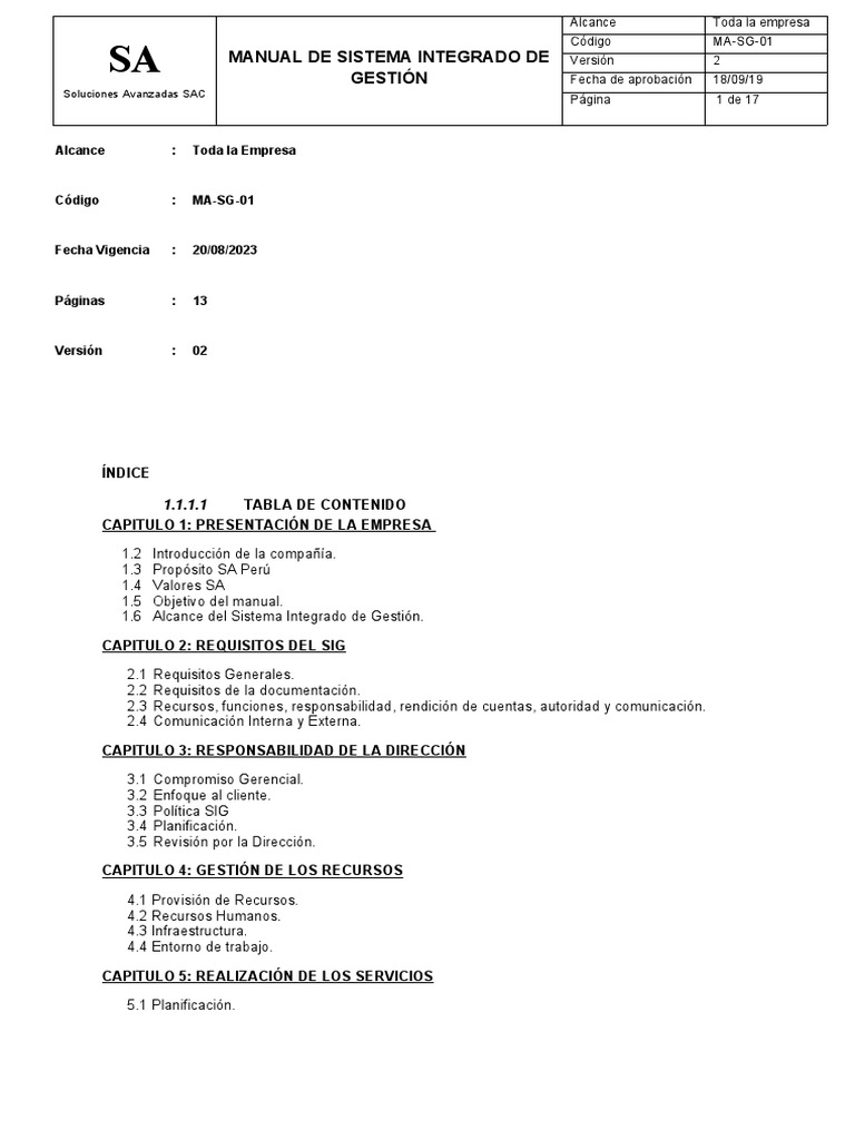 MASG01 Manual Del Sistema Integrado de Gestion V 02 1 | PDF | Seguridad ...