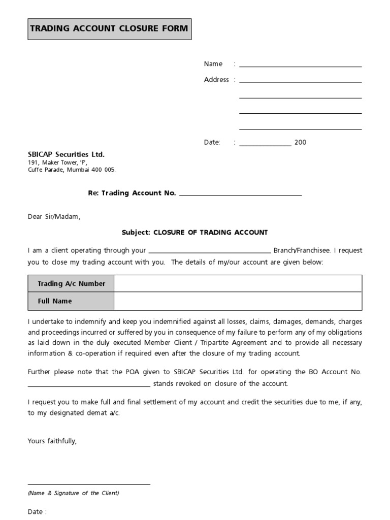 Trading Account Closure Form 210209 | PDF | Finance & Money Management