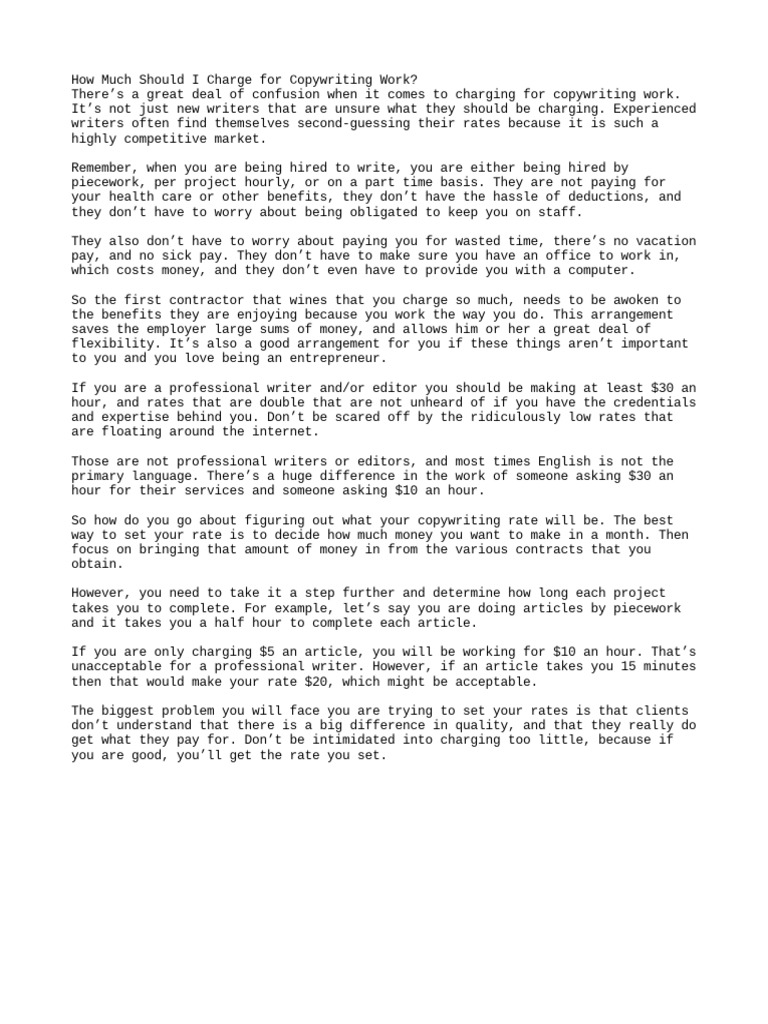 How Much Should I Charge For Copywriting Work Download Free PDF