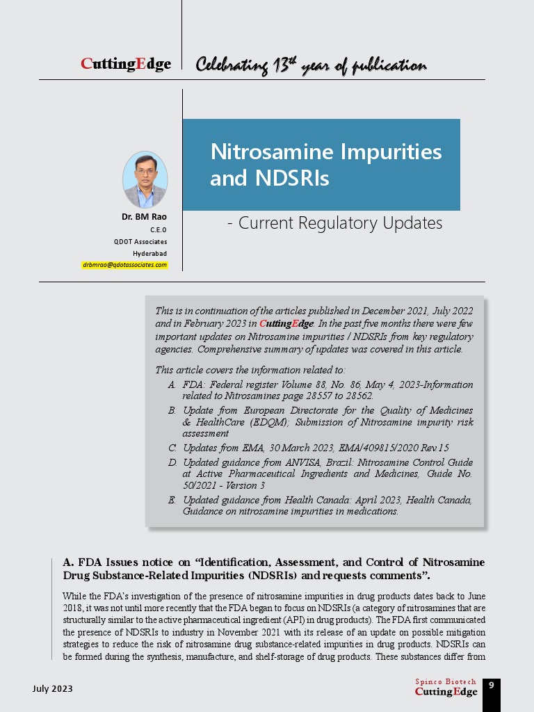 Dr. BM RAO - Nitrosamine Impurities and NDSRIs Updates | PDF | Food And ...