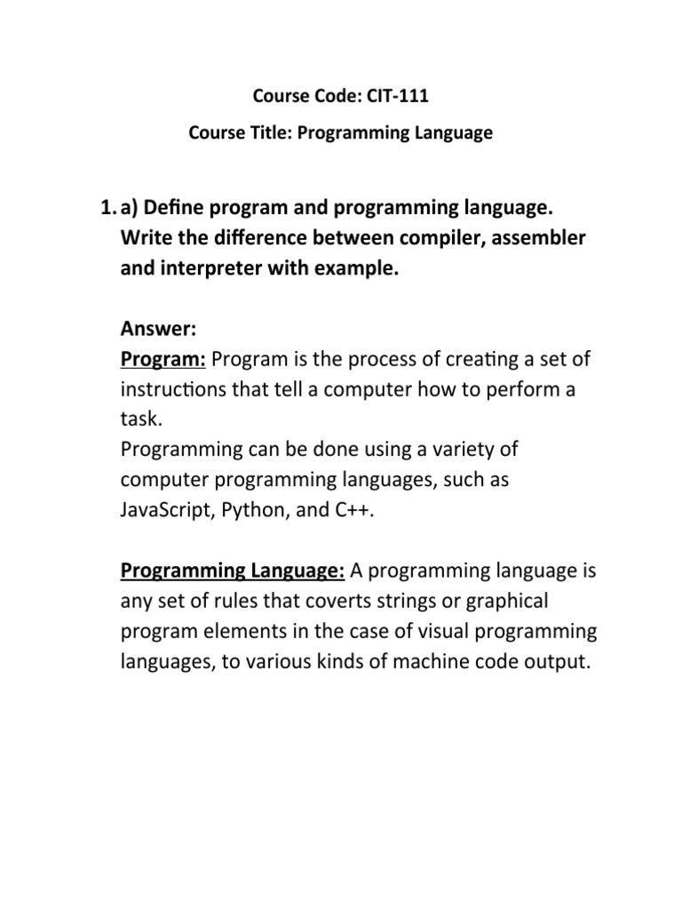 CIT-111 Programming Language Overview | PDF | Pointer (Computer ...