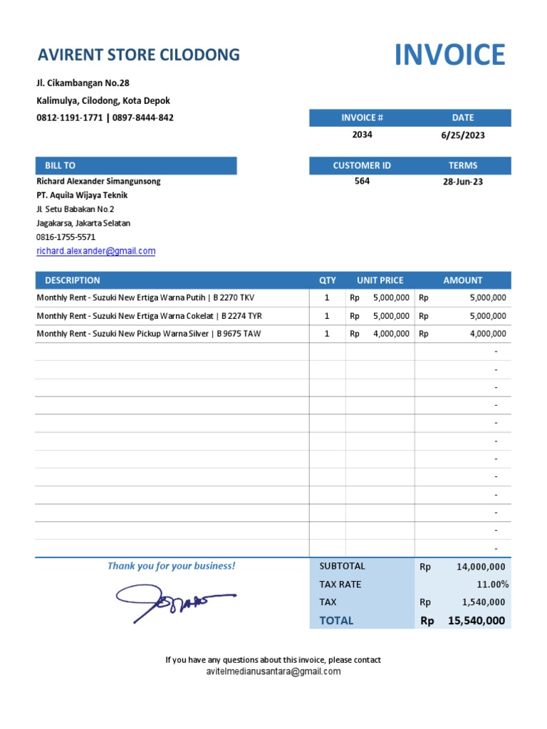 Monthly Car Rental Invoice | PDF