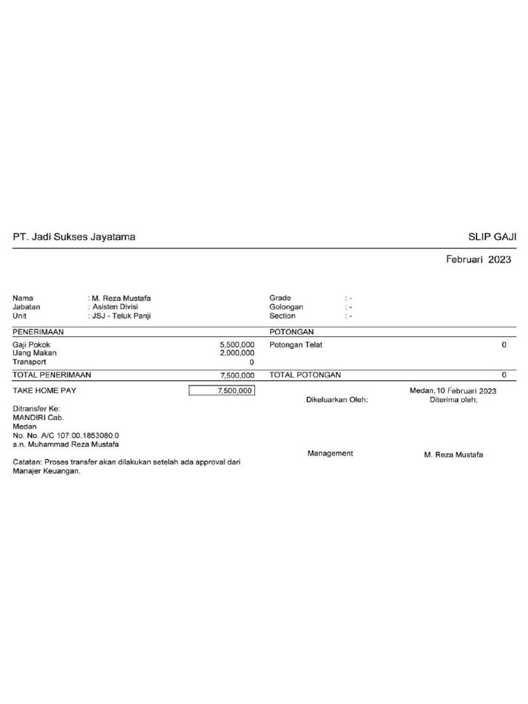 Slip - Gaji - Februari - Reza Tahun 2023 | PDF