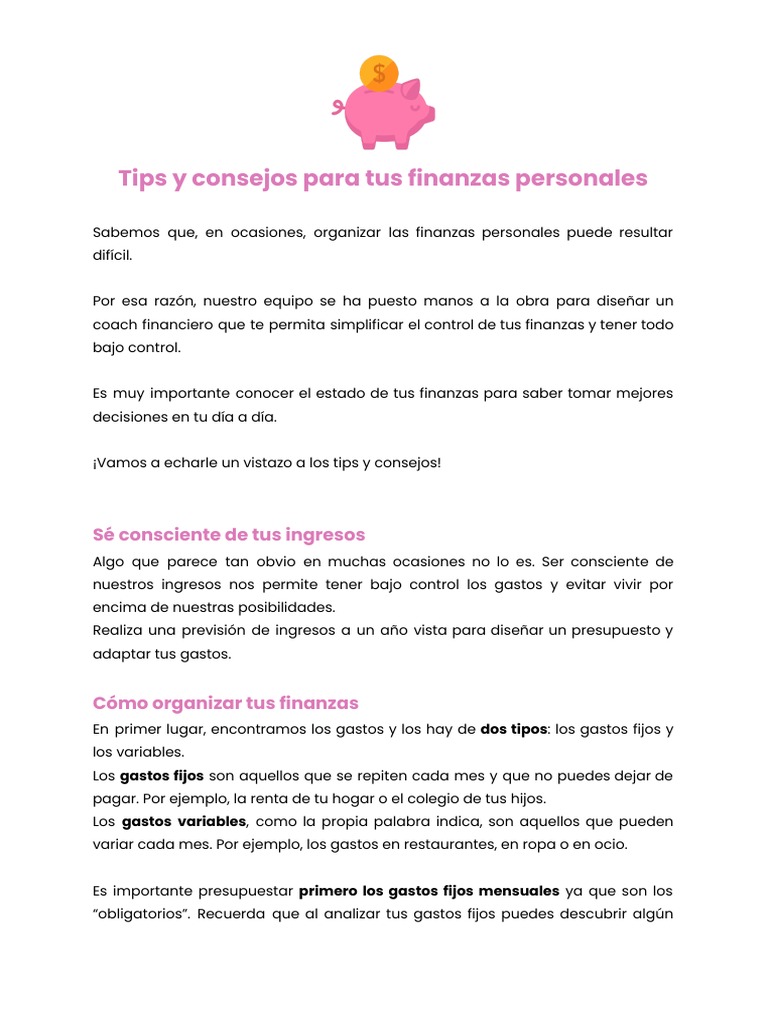 Consejos para Mejorar tus Finanzas Personales | PDF | Bancos | Ahorro
